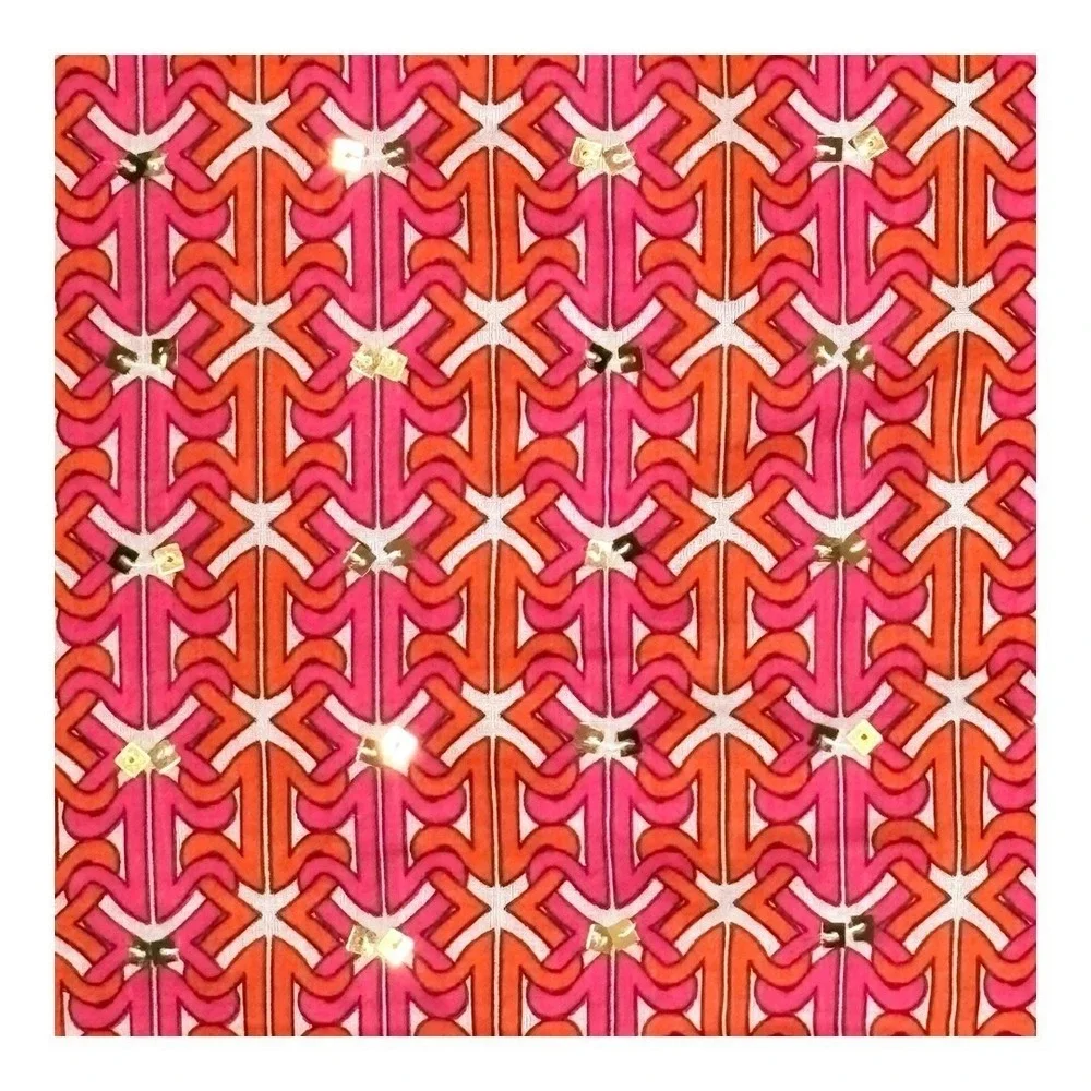 Tory Burch Stephanie Tunic Blouse Womens 2 Pink Orange Sequin Geometric‎ Cotton